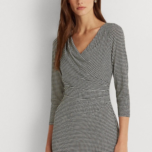Lauren Ralph Lauren Houndstooth Pleated Jersey Dress Size 14 - Picture 2 of 10